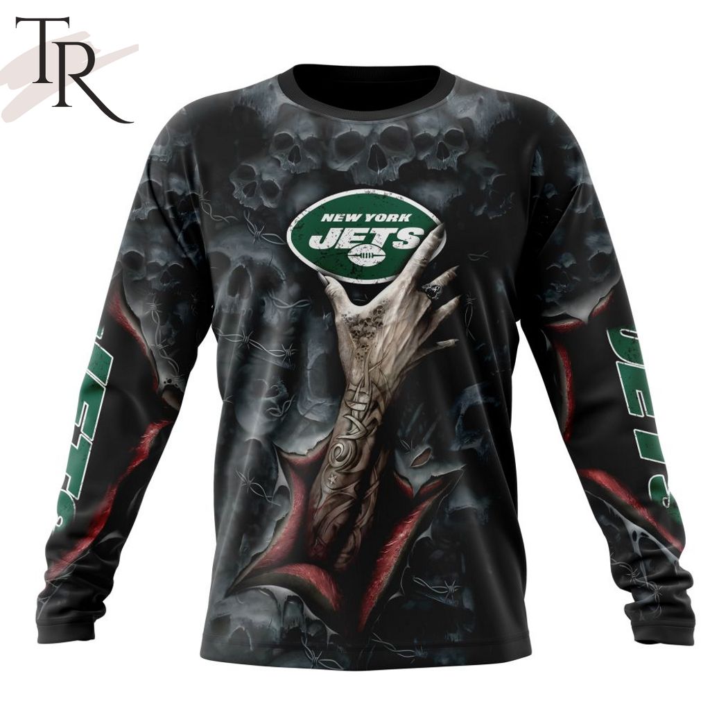 New 2025 NEW] NFL New York Jets Special Horror Skull Art Design Custom Hoodie - Image 6